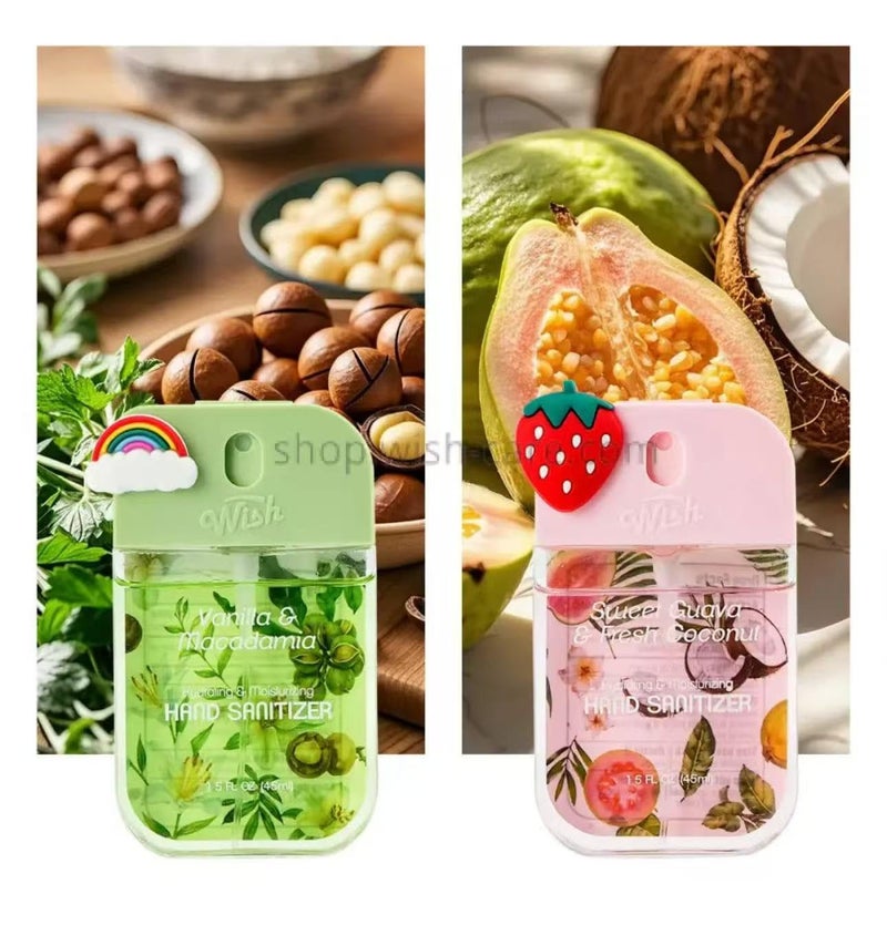 Wish Diy Charm Hand Sanitizer Spary Travel Size Spray 2-Pack Gift Box 1.5 FL OZ (45ML) Each, Dragonfruit, Coconut Cream, Golden Citrus,Cucumber,Sweet Guava Hydrating and Moisturizing, (4) - Image 3